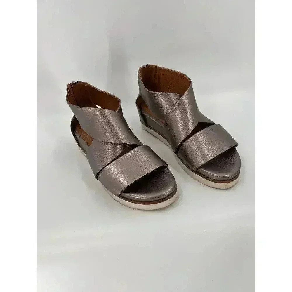 Bussola Peggy Potsdam Tumbled Metallic Pewter Strappy Sandal Women's EU 36 US 6